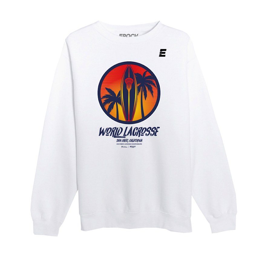 World Lacrosse Championship Surfboard Crewneck Sweatshirt - White